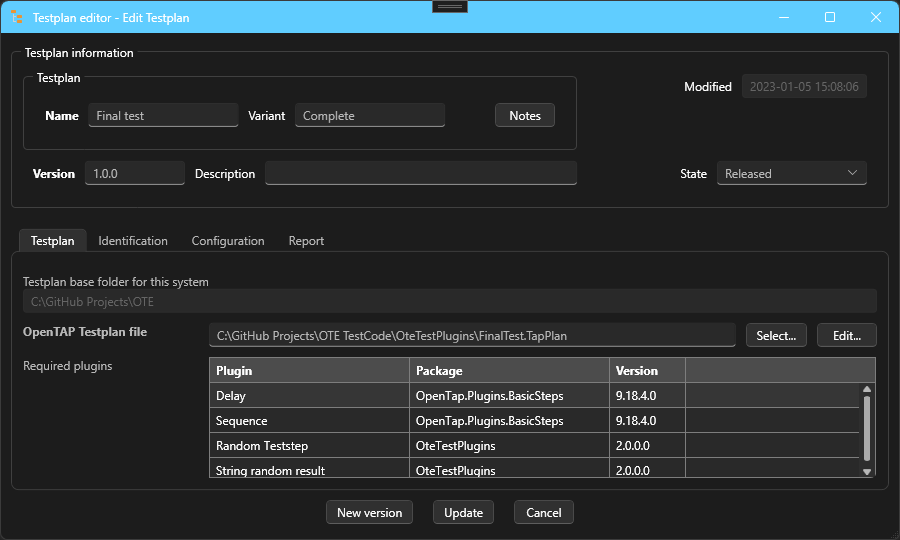 Testplan administration. Each testplan use one OpenTAP test plan file